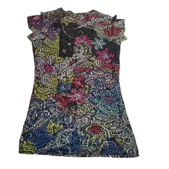 Go Jeans Los Angeles Medium Cap Sleeve Embellished Floral Print Knit Top Casual - Picture 2 of 6